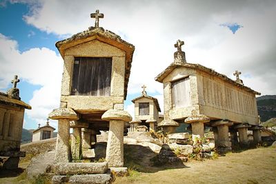 Low angle view of old church against sky