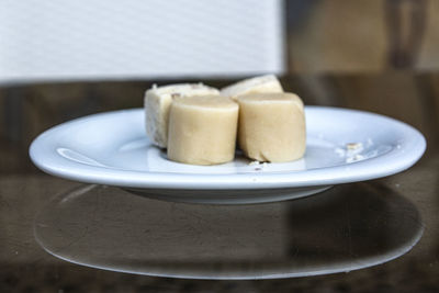 Close-up of dessert in plate on table