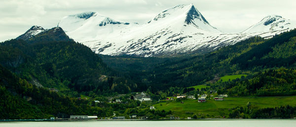 Scenic view of snowcapped mountains against sky