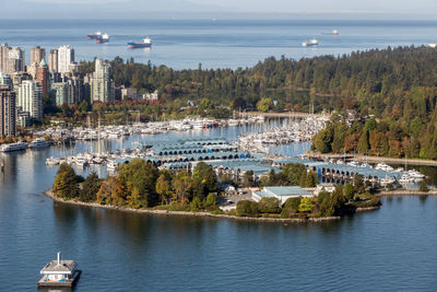 Scenic view of sea and buildings against sky