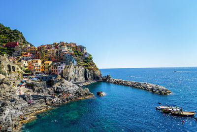 Panoramic view of sea against clear sky