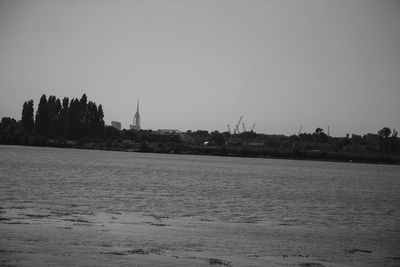 Scenic view of calm sea against clear sky