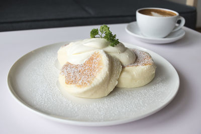 Close-up of dessert in plate on table