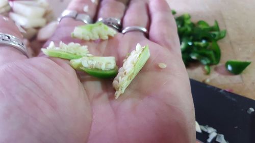 Midsection of woman holding leaf