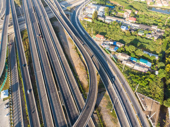 High angle view of street amidst buildings in city