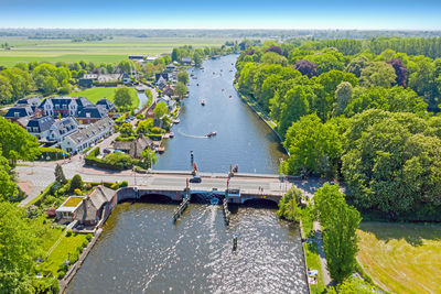 Aerial from the river vecht in the countryside from the netherlands