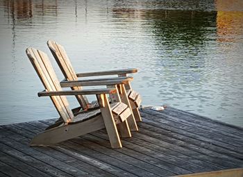 Empty wooden pier at lake