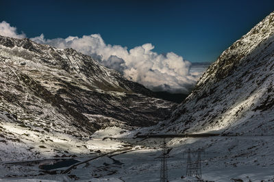 Scenic view of snowcapped mountains against sky