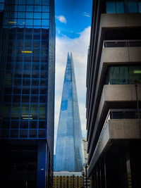 Low angle view of modern buildings against sky