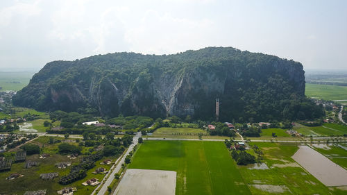 High angle view of plants on landscape against sky