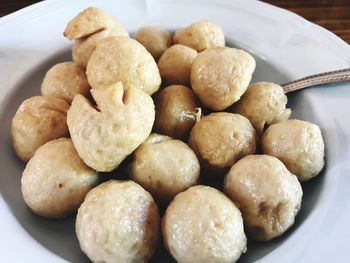 High angle view of cookies in plate on table