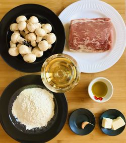 High angle view of breakfast on table