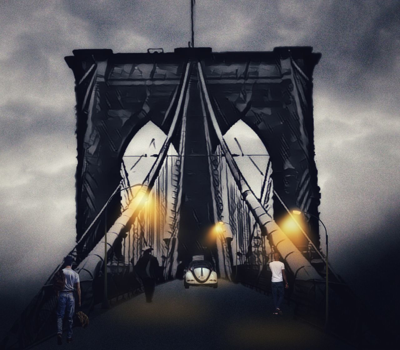 LOW ANGLE VIEW OF ILLUMINATED BRIDGE AGAINST SKY