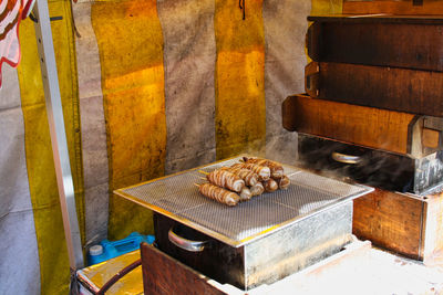 Close-up of meat on barbecue grill