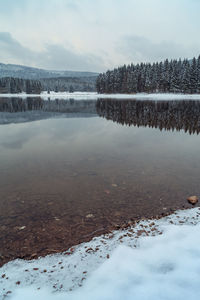 Scenic view of frozen lake against sky during winter