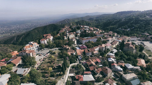 High angle view of townscape against sky