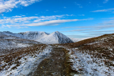 Scenic view of snowcapped mountains against sky