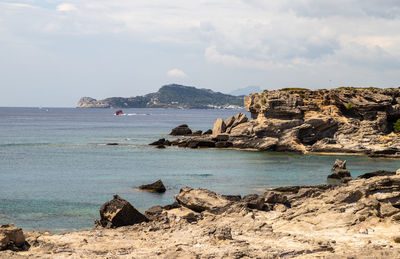 View at the rocky coastline at kallithea therms, kallithea spring on greek island rhodes