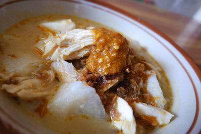 High angle view of meal served in bowl