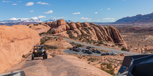 Atv all terrain vehicle tour into sand flat recreation area for 4x4 off-road riding near moab