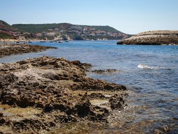 Scenic view of sea against clear sky