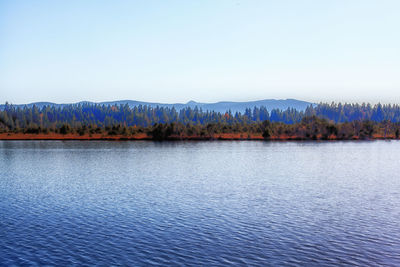 Scenic view of lake against clear sky