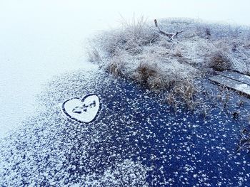 High angle view of snow on land