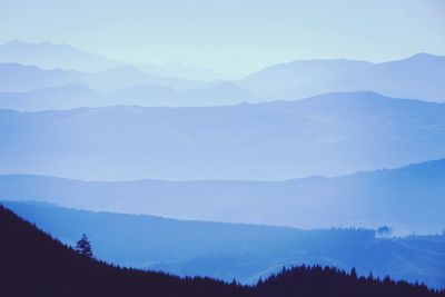 Scenic view of silhouette mountains against sky