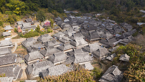 Aerial view of the remote nuogang dai village in lancang, yunnan - china