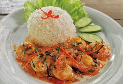 Close-up of food in plate on table