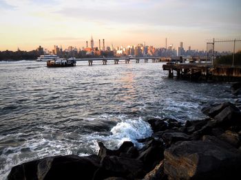 Scenic view of sea at sunset