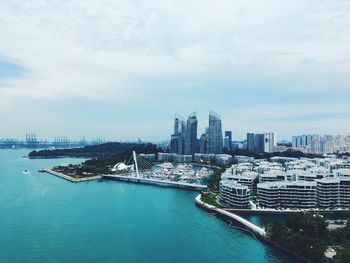 High angle view of city at waterfront