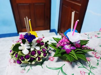 Close-up of pink flower pot on table