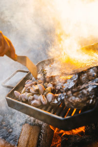 Close-up of meat on barbecue grill