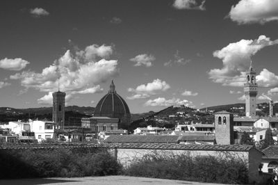 Panoramic view of buildings against sky in city