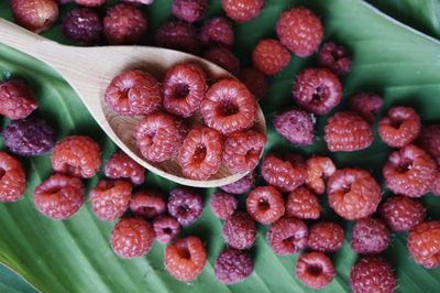 High angle view of strawberries in bowl