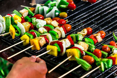 Close-up of vegetables on barbecue grill