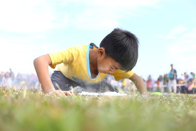 Full length of man on field against sky