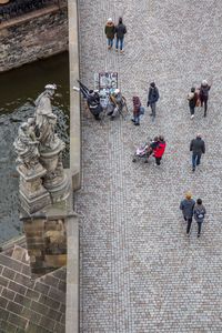 High angle view of people in front of building