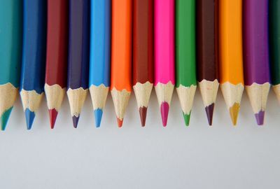 High angle view of multi colored pencils