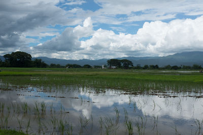 Scenic view of lake against sky