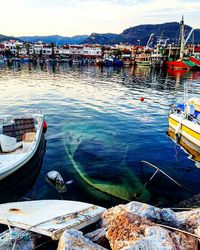 Boats moored in harbor