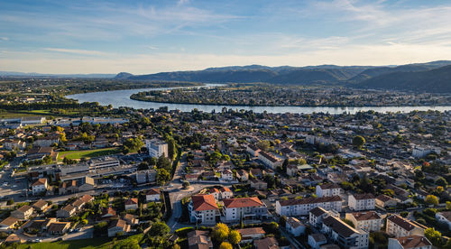High angle view of townscape against sky