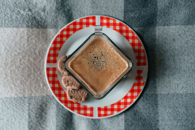 High angle view of breakfast on table