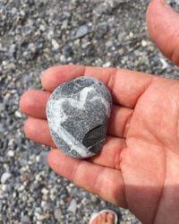 Close-up of human hand holding rock