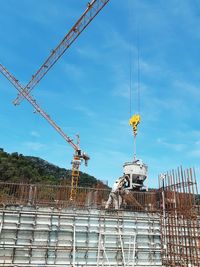 Low angle view of construction site against sky