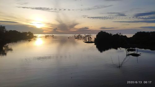 Scenic view of lake against sky during sunset