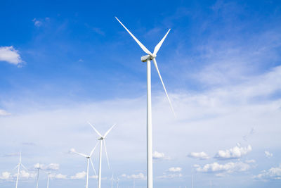 The wind turbines used to generate electricity provide clean energy to the earth on clear days.