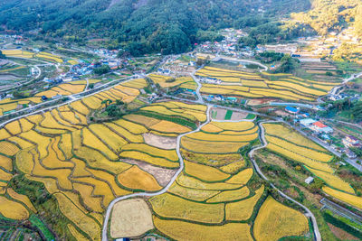 High angle view of townscape against sky