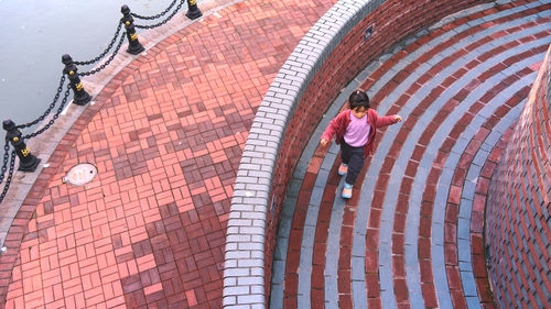 High angle view of woman outdoors